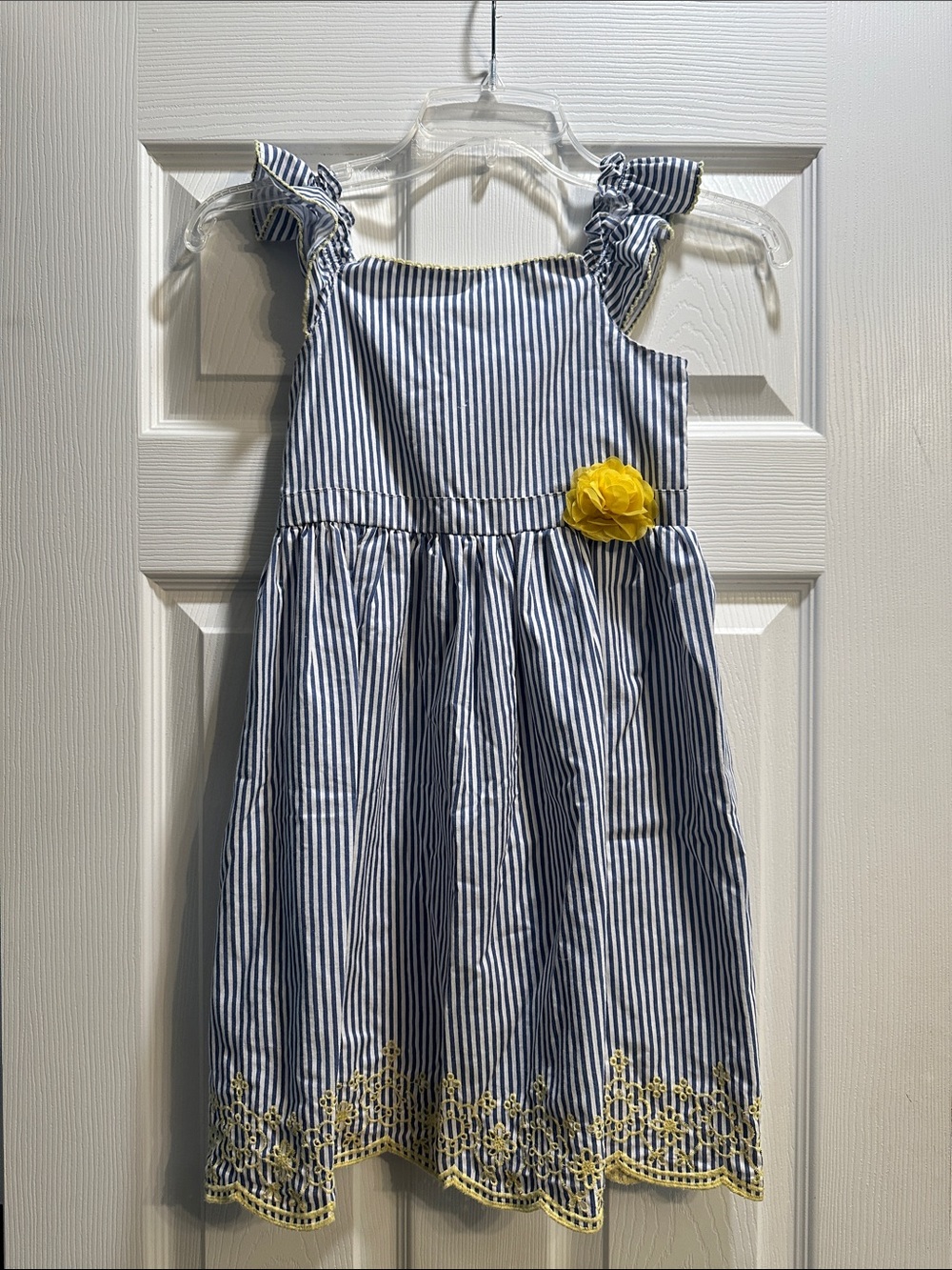 Penelope Mack Navy & White Striped Dress with Yellow Flower
